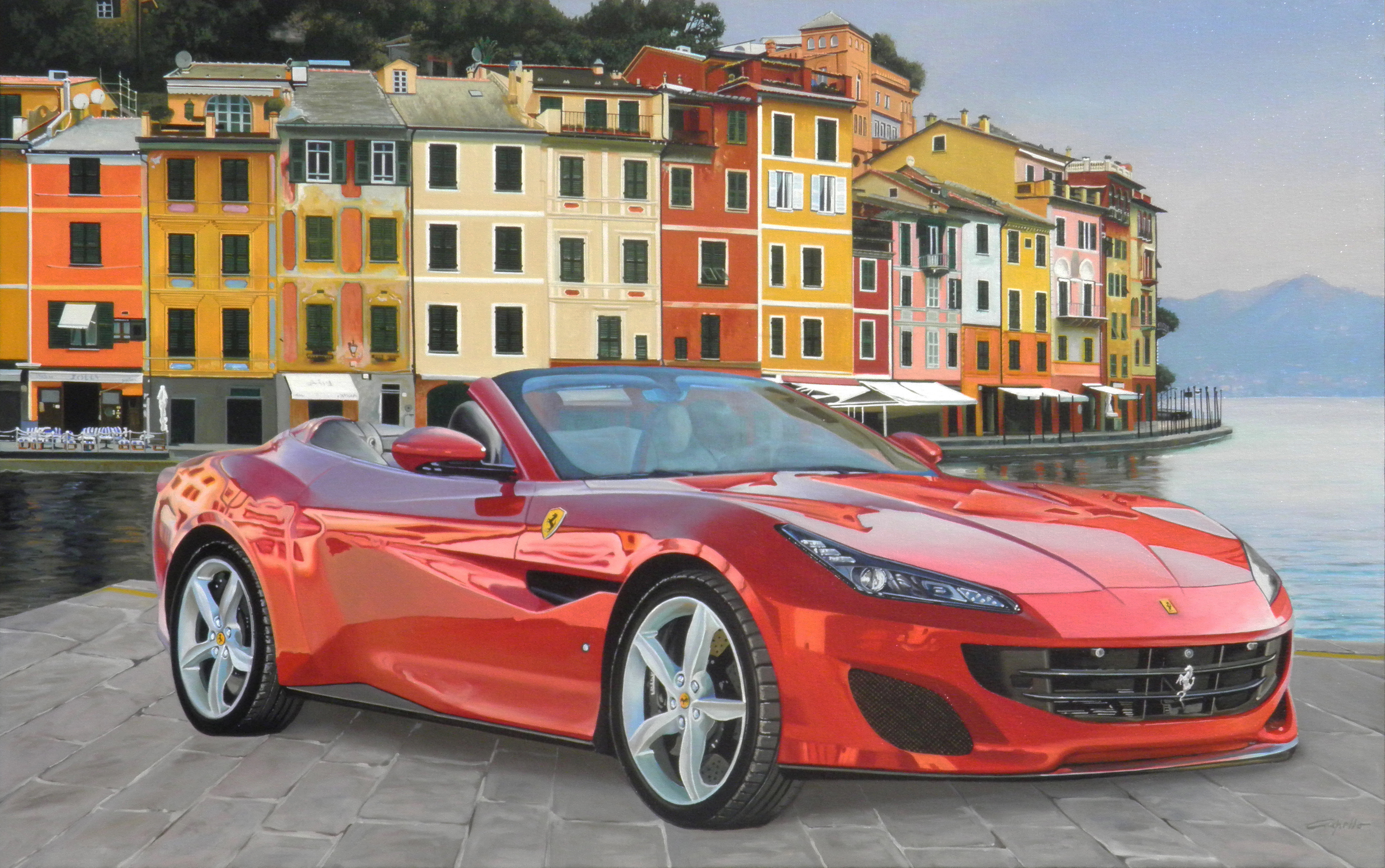Ferrari Portofino, olio su lino